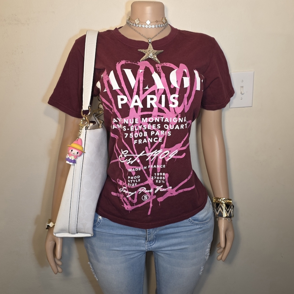 Fashion Nova Wine Red & Pink Savage In Paris T-Shirt